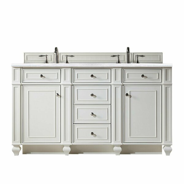 James Martin Vanities Bristol 60in Double Vanity, Bright White w/ 3 CM Arctic Fall Solid Surface Top 157-V60D-BW-3AF